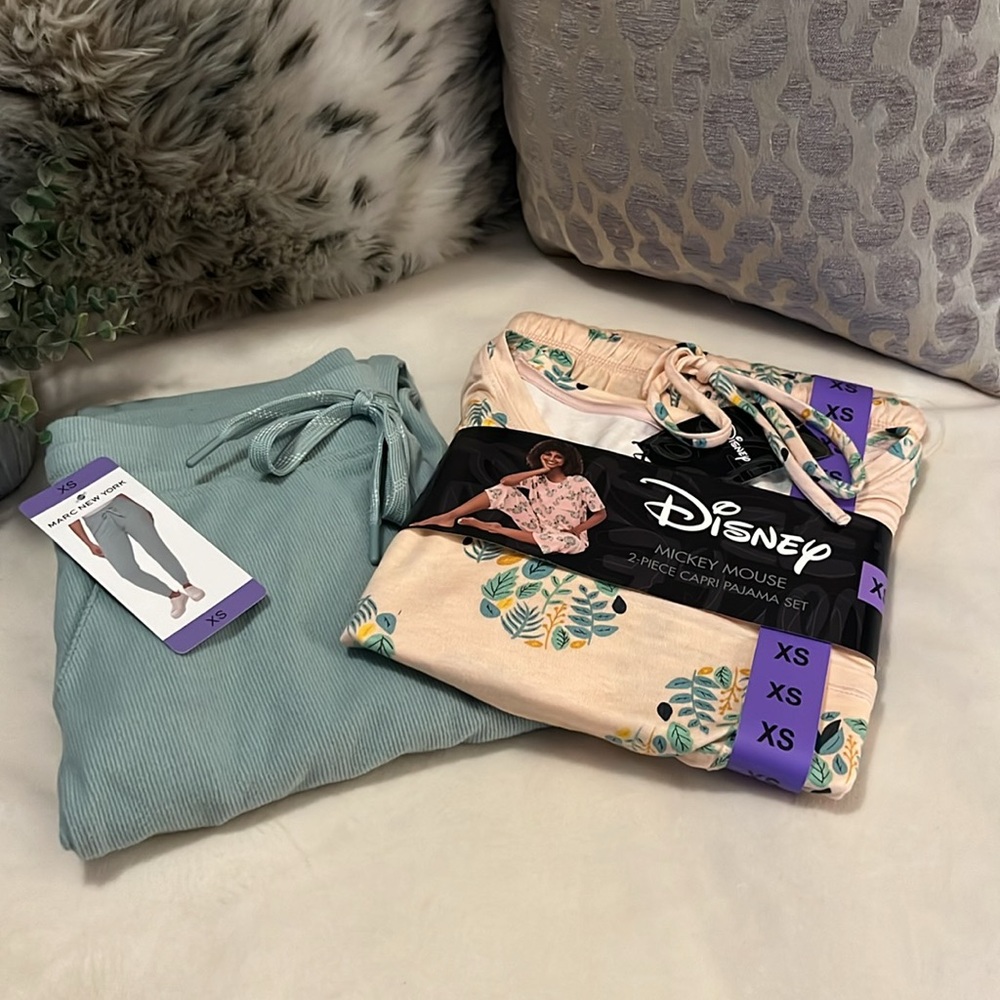 NWT Disney Micky Mouse Capri Pajama Set & Marc New York Ribbed Joggers Sz XS